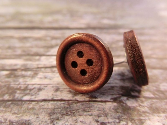 Schlichte braune Holzknopf Ohrstecker Natur Button